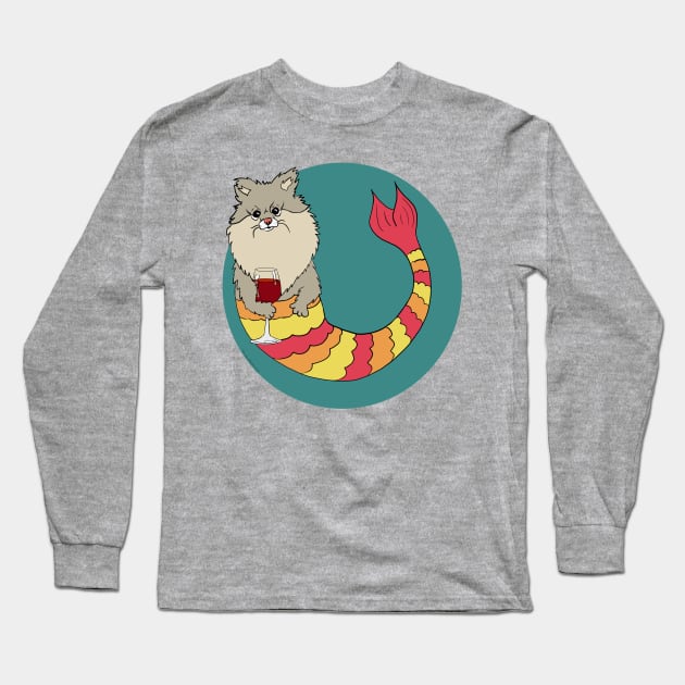 Pixie the Pomeranian Mermutt Long Sleeve T-Shirt by abrushwithhumor